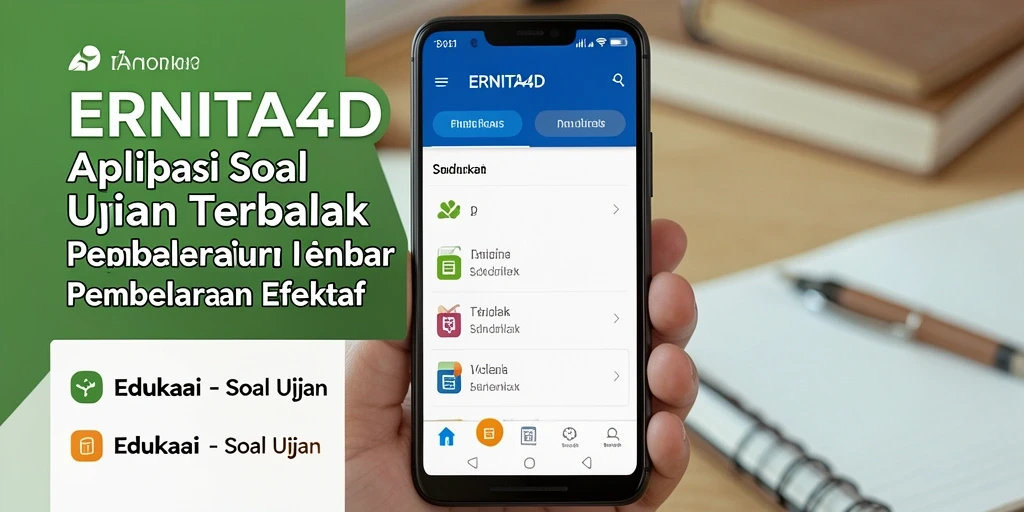 Tampilan antarmuka aplikasi ERNITA4D dengan berbagai soal ujian.