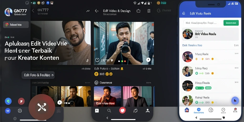 Tampilan antarmuka GN777 yang modern untuk editing video reels.