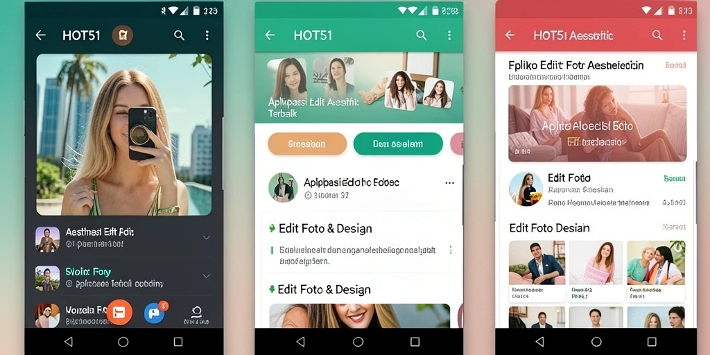 Screenshot antarmuka pengguna HOT51 saat mengedit foto aesthetic.