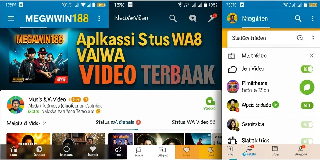 Screenshot MEGAWIN188 menampilkan fitur pengeditan Status WA Video yang menarik.