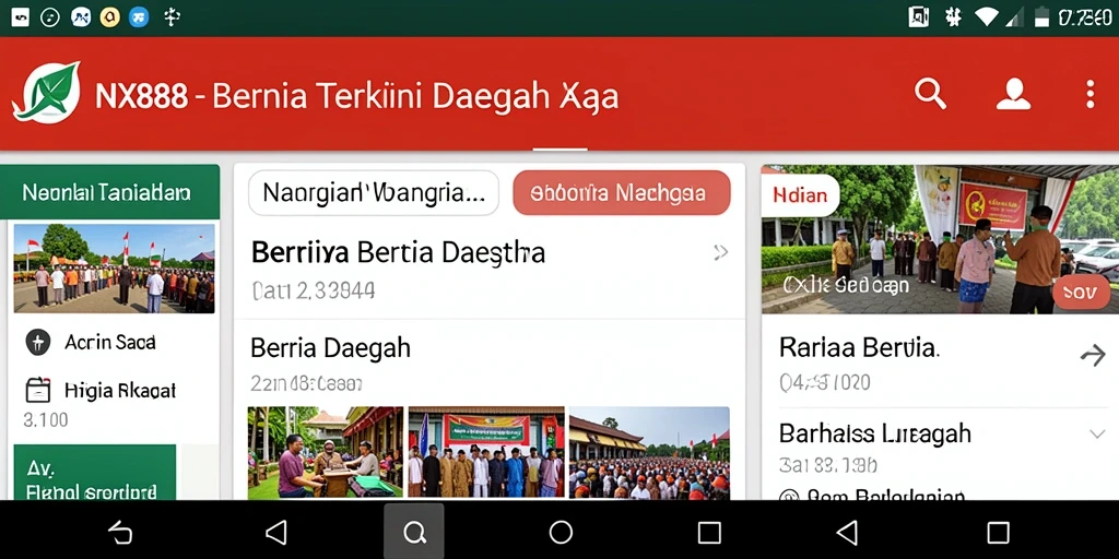 Antarmuka aplikasi NX888 yang menampilkan berita daerah terkini.